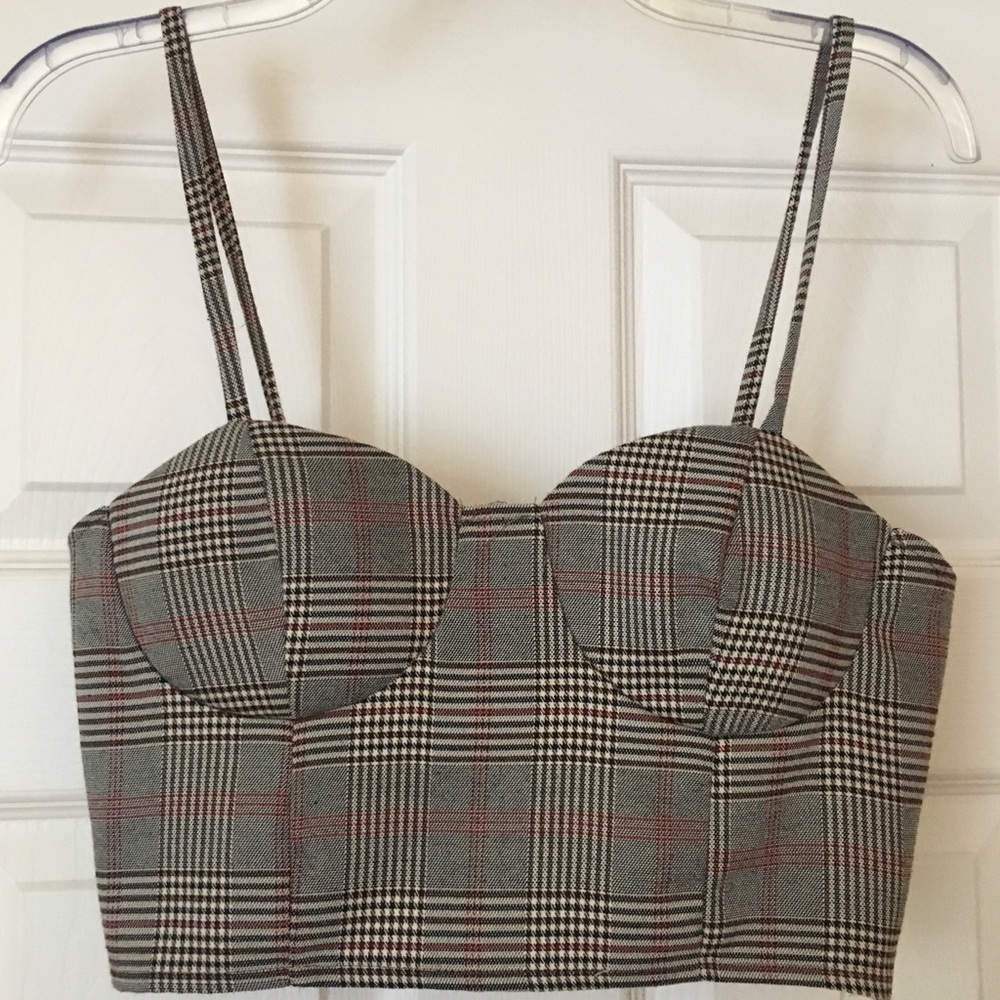 Privy Plaid Crop Top - Black and White